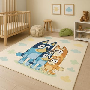 Dywan Bluey dla dzieci - miękka, zmywalna mata do zabawy - Bluey Family Nursery Decor - dywan z motywem zwierząt z kreskówek dla maluchów