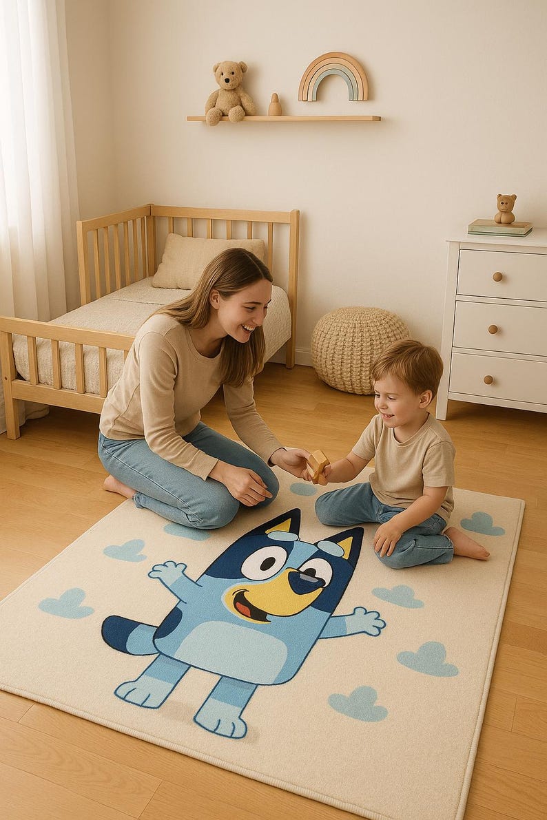 Bluey Rug for Kids - Soft Washable Play Mat - Bluey Family Nursery ...