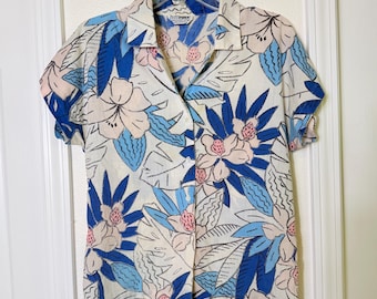 RARE Vintage 80s Women's Tropical Shirt \\ Size Small // 100% cotton