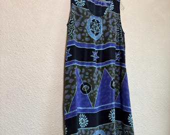 Vintage 1990s Tropical Dress w/ Handkerchief Hem \\ One Size // Tribal Print