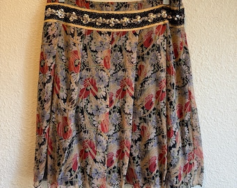Y2K Free People Vintage Silk Skirt \\ Size 6 // Floral, low rise