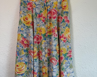 Vintage 1990s LIZ SPORT Floral Midi Skirt \\ Size 6