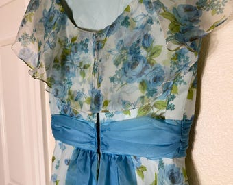 RARE 1960s Prom Dress by Sylvia Ana \\ Size 4-6 // Floral Sheer Sash Waist