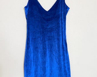 Vintage 1990s BLUE VELVET Dress \\ Size Small // spaghetti straps