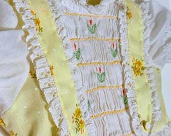 Vintage 4T Prairie Dress: Yellow Floral with smocking by Polly Flinders