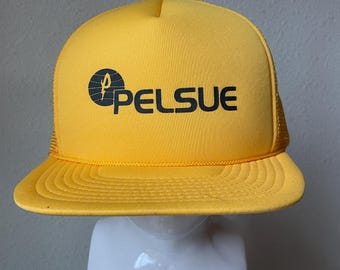 Vintage TRUCKER HAT // "Pelsue" Company \\ Yellow mesh