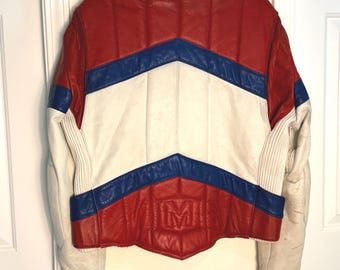 Vintage Marsee Bell Leather Biker Jacket \\ White & Red // Size 44 - Large