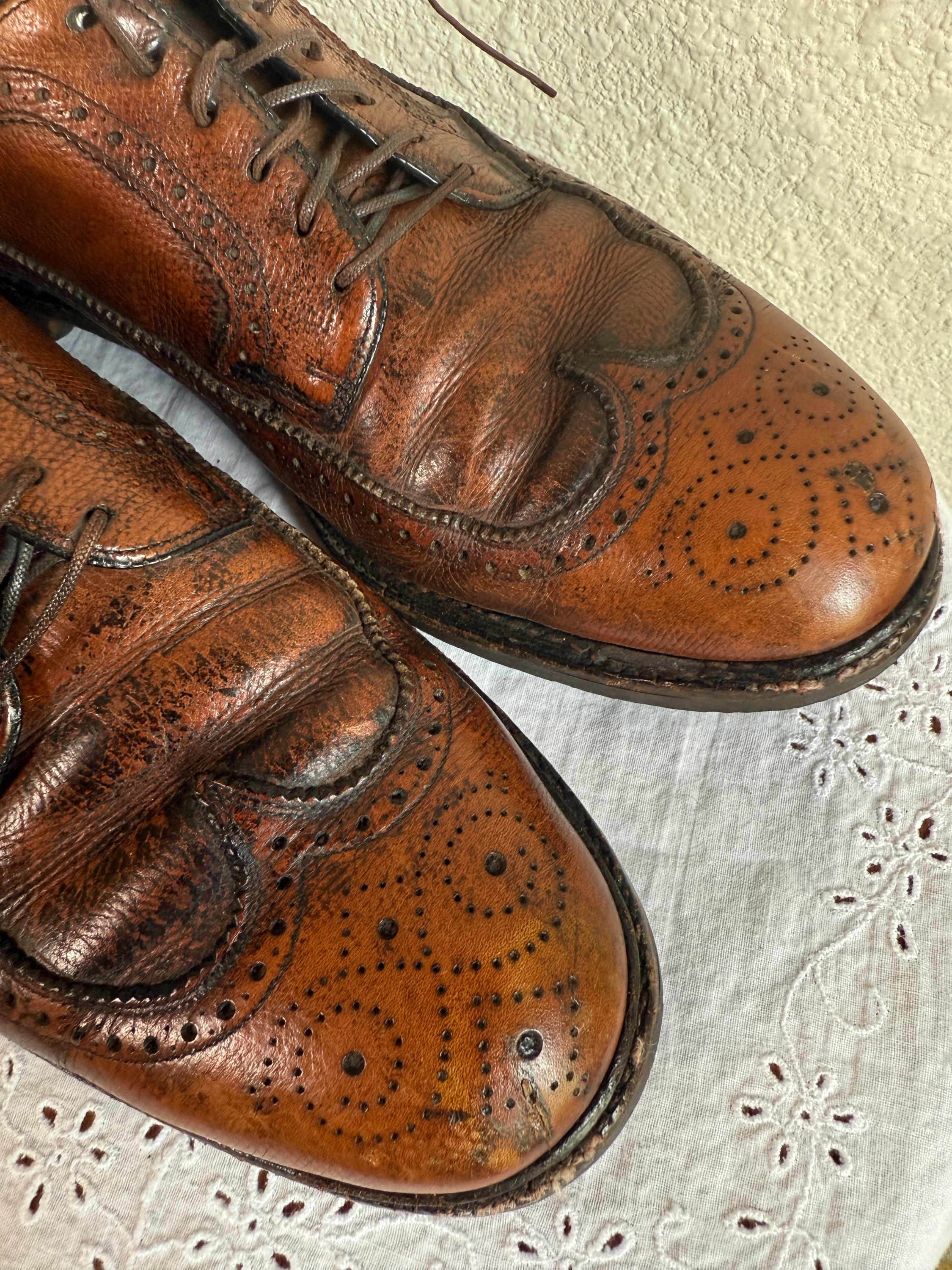 Vintage Men\'s Brown Leather Wing Tip Shoes Made In USA Circa 1970s Size 11 Vintage 1970s Brown Leather Wingtip Shoes - Men main image 4