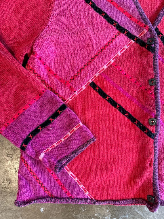 Vintage 1990s PATCHWORK Asymmetrical Cardigan  //… - image 3