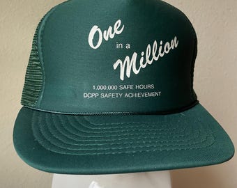 Vintage TRUCKER HAT // "One in a Million" \\ Safe Hours, DCPP Safety Achievement \\ Green mesh