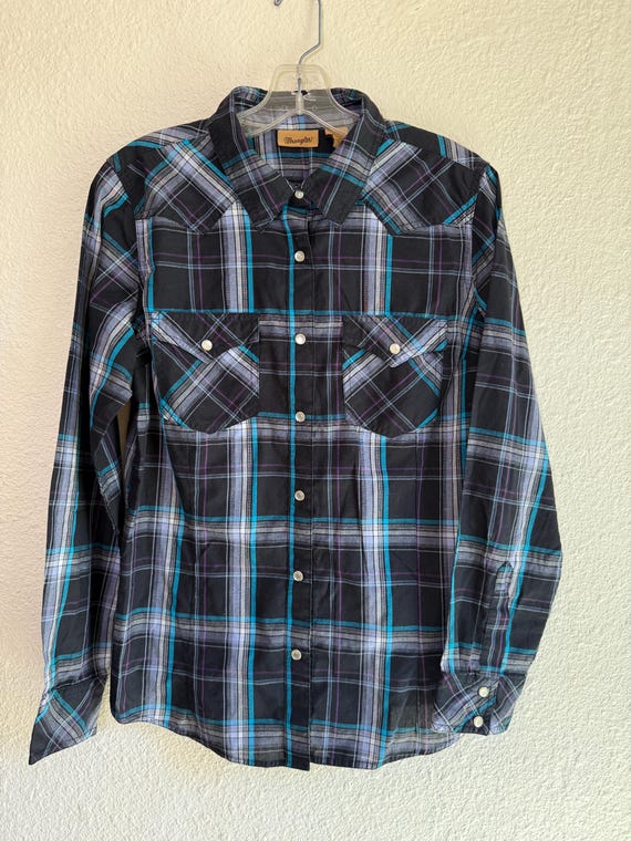 Boys WRANGLER Cowboy Shirt \\ Size M // Black pla… - image 1