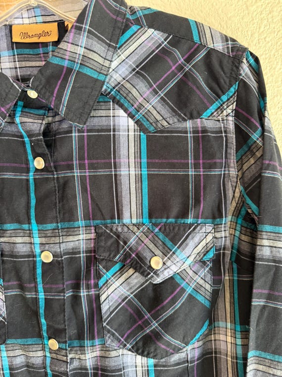 Boys WRANGLER Cowboy Shirt \\ Size M // Black pla… - image 3
