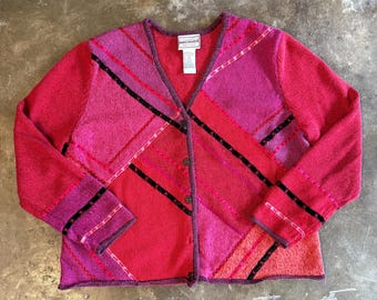 Vintage 1990s PATCHWORK Asymmetrical Cardigan  // Women's Medium \\ Napa Valley Petites