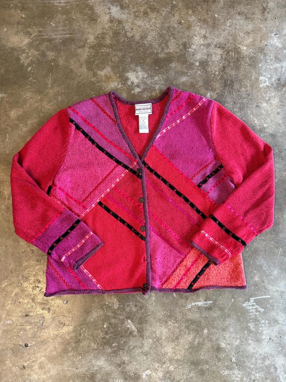 Vintage 1990s PATCHWORK Asymmetrical Cardigan  //… - image 1