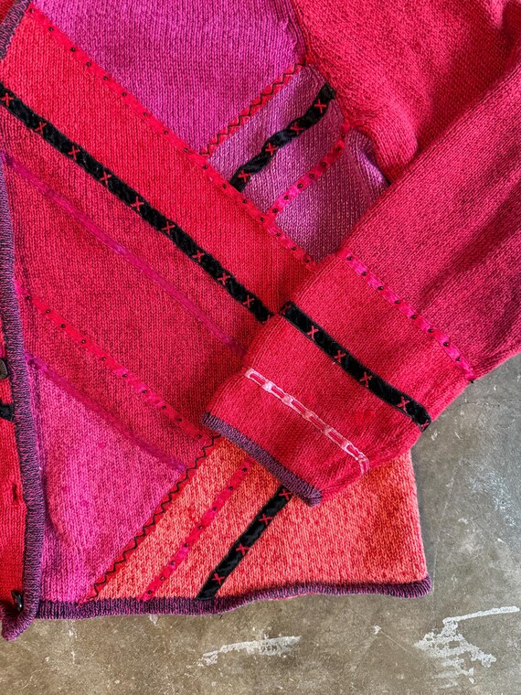 Vintage 1990s PATCHWORK Asymmetrical Cardigan  //… - image 2
