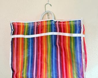 Vintage Rainbow BEACH BAG Tote \\ Oversized // Mesh stripe