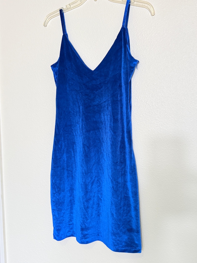 Vintage 1990s BLUE VELVET Dress \\ Size Small // spaghetti straps zdjęcie 2