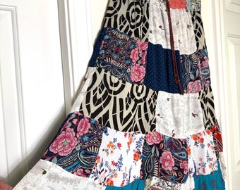 Vintage 80s Patchwork Midi Skirt by "Just Cruising" \\ One Size