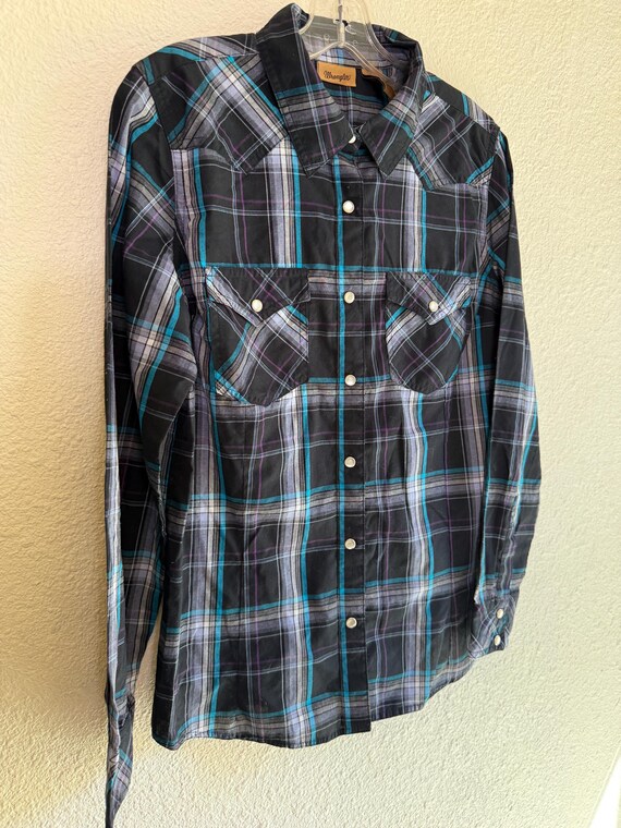 Boys WRANGLER Cowboy Shirt \\ Size M // Black pla… - image 2
