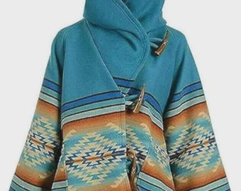 Beth Dutton Yellowstone Coat: Women's Blue Fleece Blend Hooded Toggle Coat