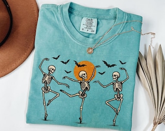Comfort Colors® Dancing Skeleton Shirt, Halloween Shirt, Pumpkin Shirt, Retro Halloween Shirt