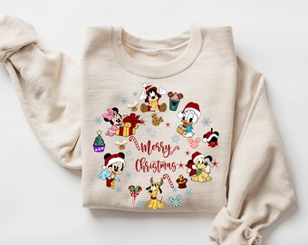 Sweat-shirt de Noël Disney, joli pull des fêtes Mickey Minnie, chemise de Noël loufoque Donald Pluto, pull joyeux Noël