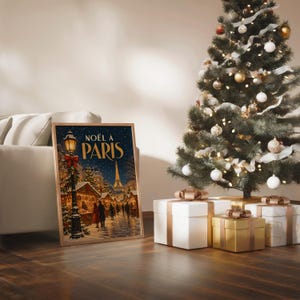 Wandbild „Pariser Weihnachtsmarkt“, Vintage-Weihnachtsplakat aus Frankreich, Kunstdruck „Eiffelturm im Winter“ Bild 14