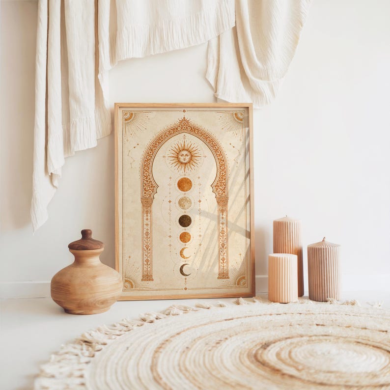 Boho Celestial Sun Phases Wall Art, Terracotta Moon Print for Minimalist Decor image 6