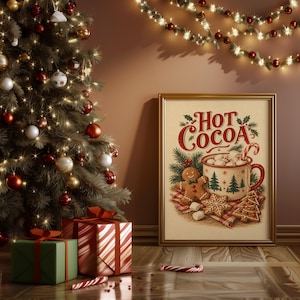 Hot Cocoa Christmas Wall Art, Vintage Gingerbread Cookie Kitchen Poster, Rustic Holiday Art Print zdjęcie 14