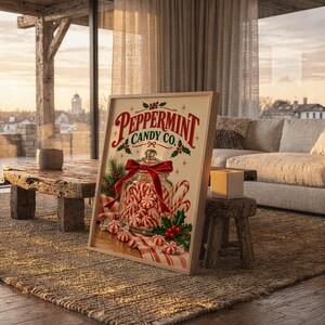 Peppermint Candy Wall Art, Vintage Christmas Kitchen Decor, Retro Holiday Art Print, Red Green Poster image 10