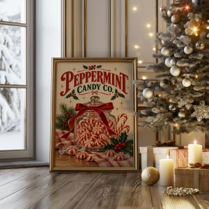 Peppermint Candy Wall Art, Vintage Christmas Kitchen Decor, Retro Holiday Art Print, Red Green Poster image 11