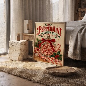 Peppermint Candy Wall Art, Vintage Christmas Kitchen Decor, Retro Holiday Art Print, Red Green Poster image 12