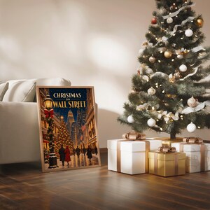 Christmas on Wall Street Vintage Wall Art, New York City Holiday Poster, Retro Winter Art Print image 14