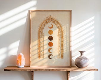 Boho Crescent Moon Phases Rolled Poster | Archway Moon Phase Art Print