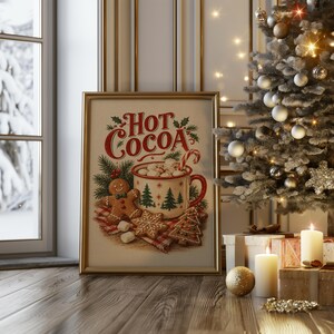 Hot Cocoa Christmas Wall Art, Vintage Gingerbread Cookie Kitchen Poster, Rustic Holiday Art Print zdjęcie 12
