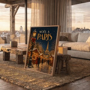 Wandbild „Pariser Weihnachtsmarkt“, Vintage-Weihnachtsplakat aus Frankreich, Kunstdruck „Eiffelturm im Winter“ Bild 9