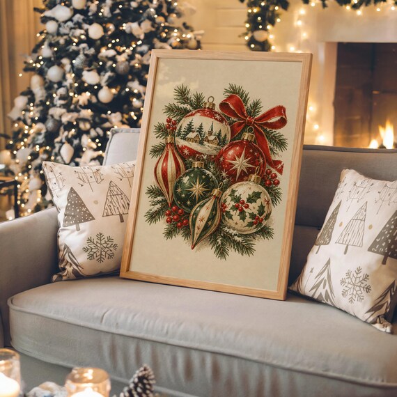 Vintage Christmas Ornaments wall art print, view 3
