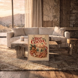 Hot Cocoa Christmas Wall Art, Vintage Gingerbread Cookie Kitchen Poster, Rustic Holiday Art Print zdjęcie 17