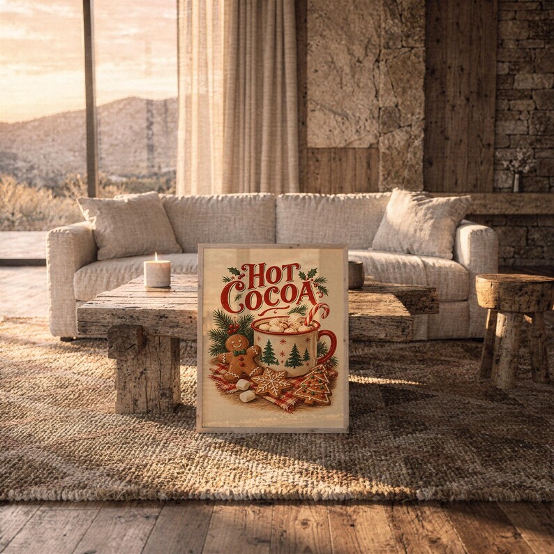 Hot Cocoa Christmas Wall Art, Vintage Gingerbread Cookie Kitchen Poster, Rustic Holiday Art Print zdjęcie 17