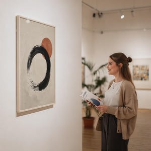 Large Wabi Sabi Zen Enso poster displayed in modern art gallery exhibition