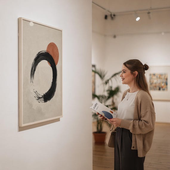 Large Wabi Sabi Zen Enso poster displayed in modern art gallery exhibition