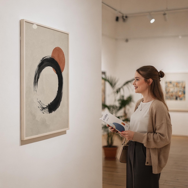 Large Wabi Sabi Zen Enso poster displayed in modern art gallery exhibition