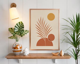 Wandbild Boho mit Palmblättern, Terrakotta-Poster, botanischer Kunstdruck, Mid-Century-Deko