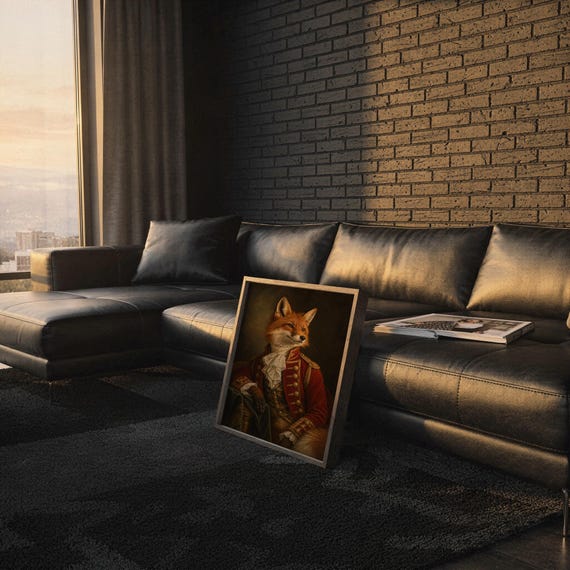 Fox portrait wall art print framed and displayed in a modern home interior.