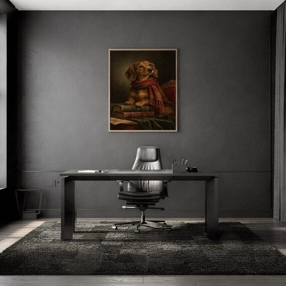 Dachshund wall art print framed and displayed in a modern home interior.
