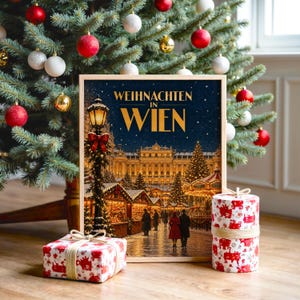 Vienna Christmas Market Wall Art, Vintage Austrian Holiday Poster, Weihnachten in Wien Art Print Bild 2