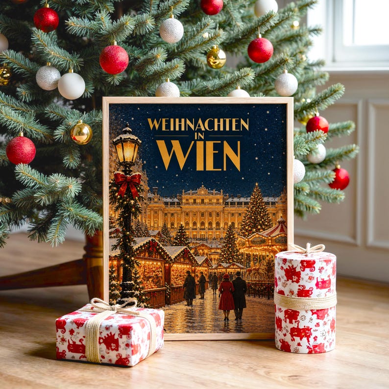 Vienna Christmas Market Wall Art, Vintage Austrian Holiday Poster, Weihnachten in Wien Art Print Bild 2
