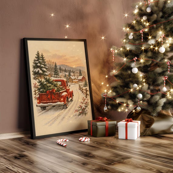 Vintage Red Truck Christmas wall art print, view 10