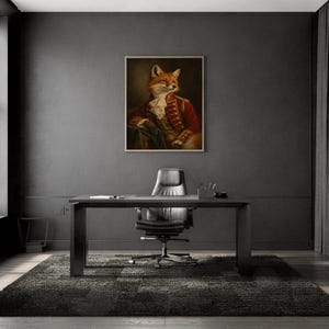 Fox portrait wall art print framed and displayed in a modern home interior.