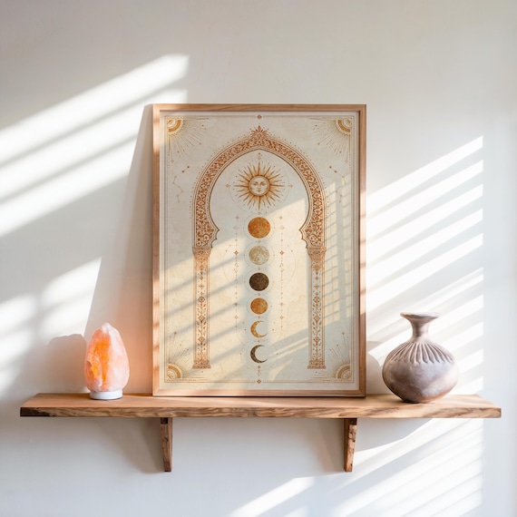 Boho Celestial Sun Phases Wall Art, Terracotta Moon Print for Minimalist Decor